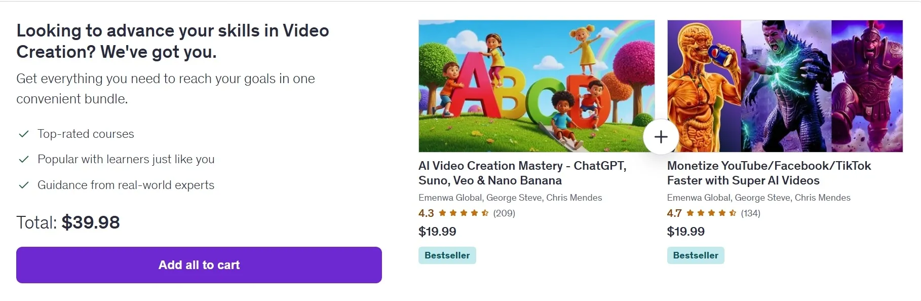 Udemy AI Video Bundle - AI Video Creation Mastery + Monetize YouTube/Facebook/TikTok Faster with Super AI Videos